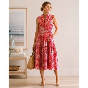 NWT Hyacinth House Sleeveless Red & White Floral Hillsborough Midi Dress, XS $18